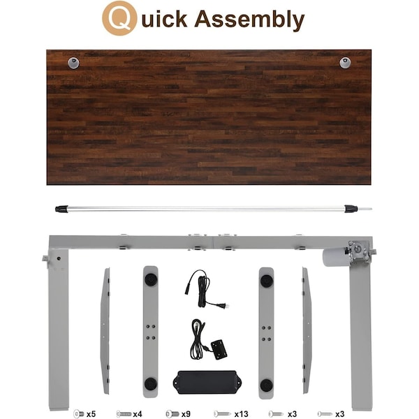 Sit Stand Desk, 46.25 H, Brushed Silver, Laminate Wood, Metal 30 W X